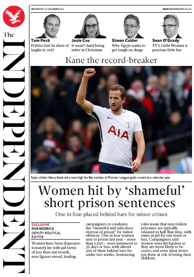 The Independent Newspaper Front Page for 27 December 2017