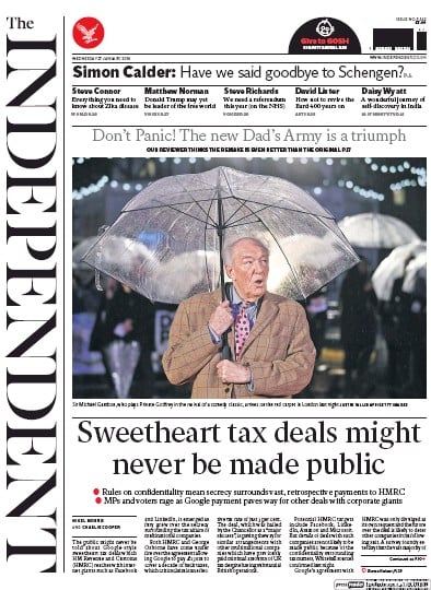 The Independent Newspaper Front Page for 27 January 2016