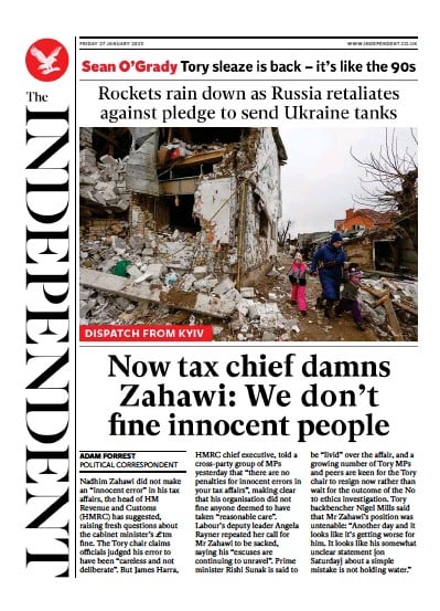 The Independent (UK) Newspaper Front Page for 27 January 2023