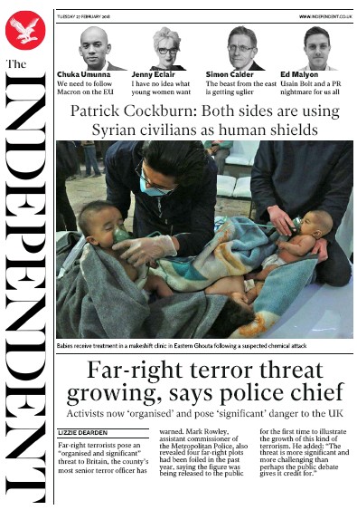 The Independent Newspaper Front Page for 27 February 2018