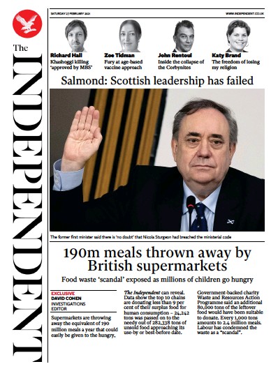 The Independent (UK) Newspaper Front Page for 27 February 2021
