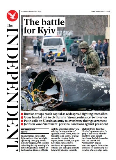 The Independent Newspaper Front Page for 27 February 2022
