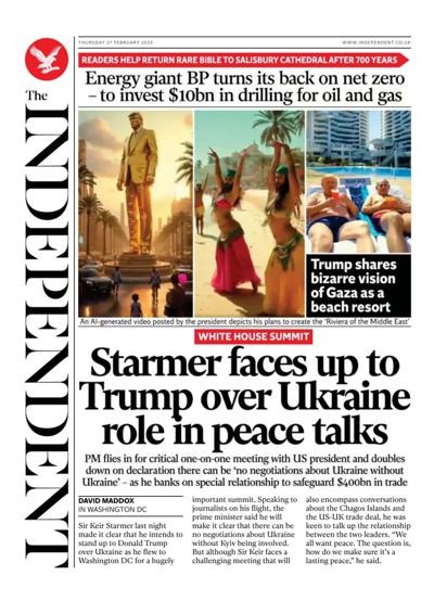 The Independent (UK) Newspaper Front Page for 27 February 2025