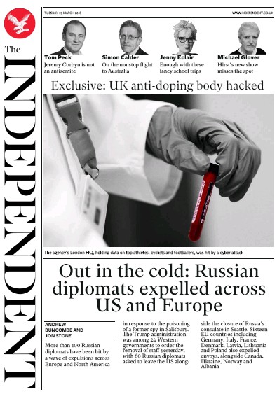 The Independent Newspaper Front Page for 27 March 2018