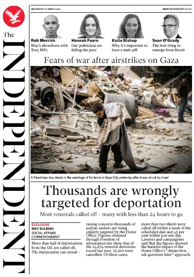 The Independent Newspaper Front Page for 27 March 2019