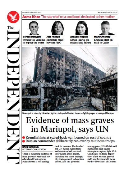 The Independent Newspaper Front Page for 27 March 2022