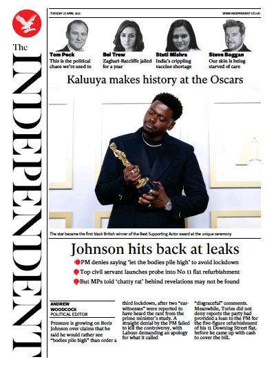 The Independent (UK) Newspaper Front Page for 27 April 2021