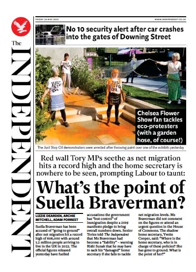 The Independent (UK) Newspaper Front Page for 27 May 2023