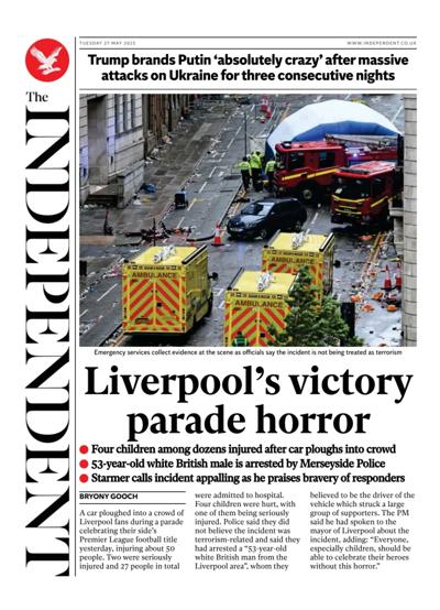 The Independent (UK) Newspaper Front Page for 27 May 2025