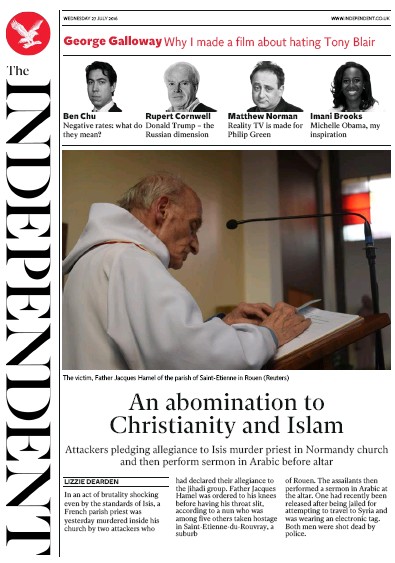 The Independent Newspaper Front Page for 27 July 2016