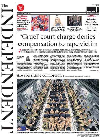 The Independent (UK) Newspaper Front Page for 28 October 2015