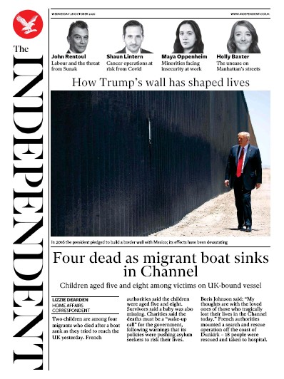 The Independent Newspaper Front Page for 28 October 2020