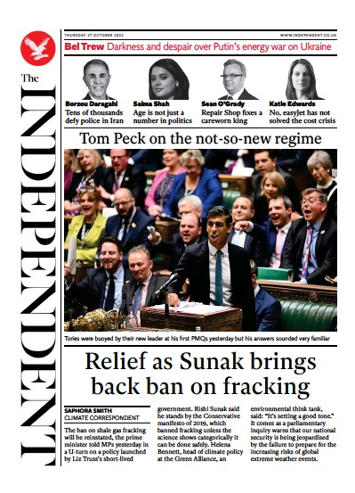 The Independent Newspaper Front Page for 28 October 2022