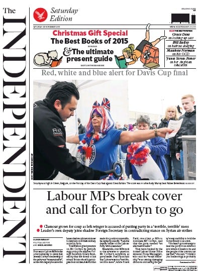 The Independent Newspaper Front Page for 28 November 2015