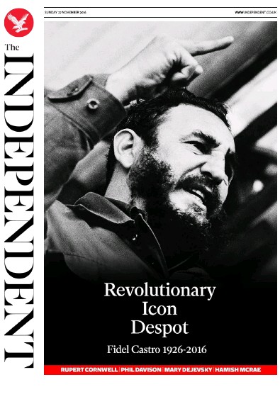 The Independent Newspaper Front Page for 28 November 2016