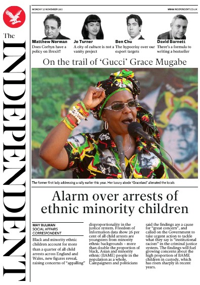The Independent (UK) Newspaper Front Page for 28 November 2017