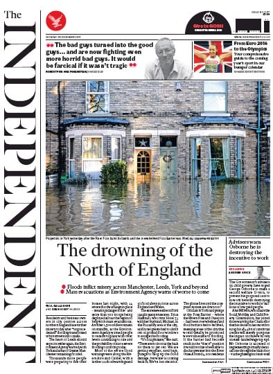 The Independent (UK) Newspaper Front Page for 28 December 2015