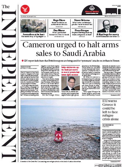 The Independent Newspaper Front Page for 28 January 2016
