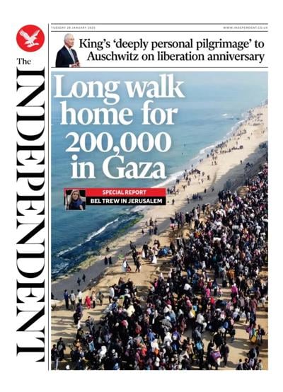 The Independent (UK) Newspaper Front Page for 28 January 2025