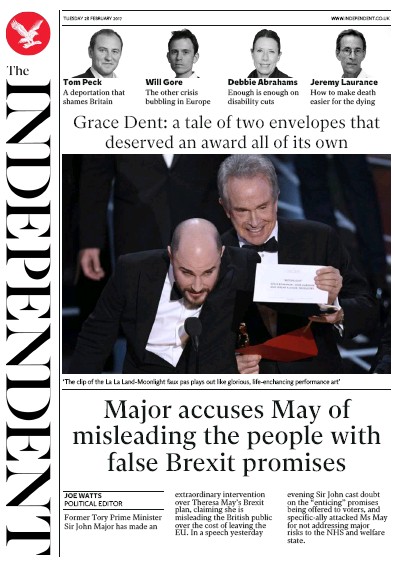 The Independent Newspaper Front Page for 28 February 2017