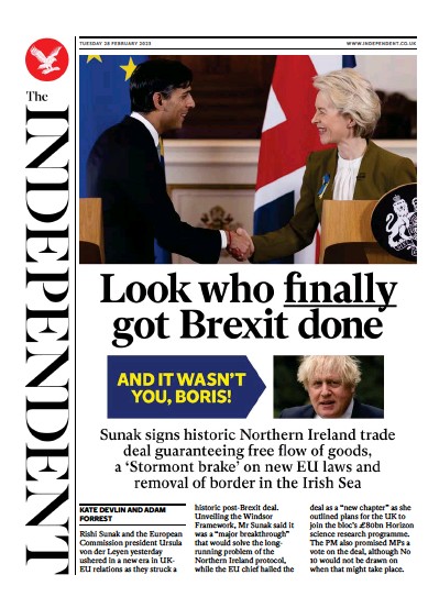 The Independent (UK) Newspaper Front Page for 28 February 2023