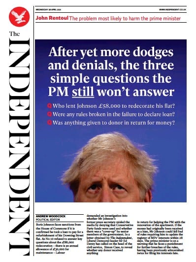 The Independent (UK) Newspaper Front Page for 28 April 2021