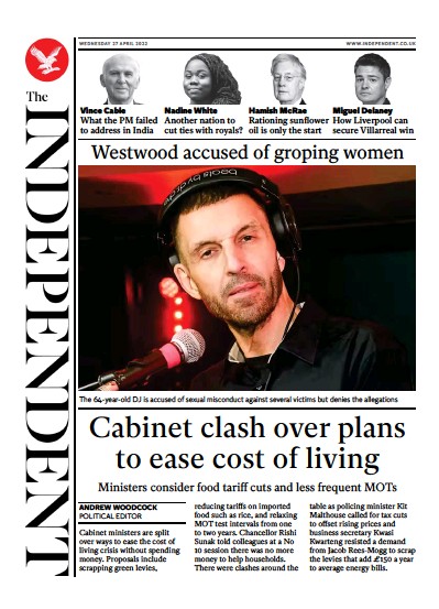 The Independent Newspaper Front Page for 28 April 2022