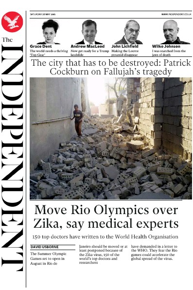 The Independent Newspaper Front Page for 28 May 2016