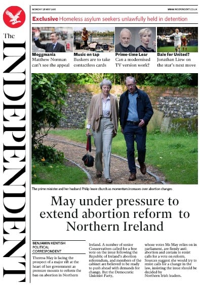 The Independent Newspaper Front Page for 28 May 2018