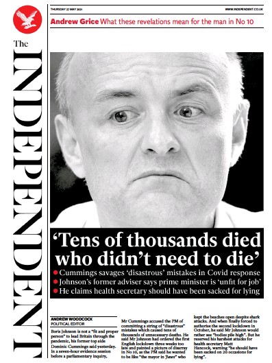 The Independent Newspaper Front Page for 28 May 2021