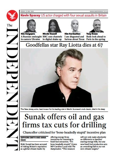 The Independent (UK) Newspaper Front Page for 28 May 2022