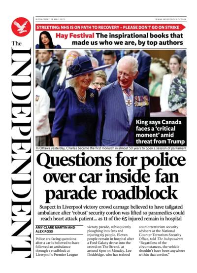 The Independent (UK) Newspaper Front Page for 28 May 2025