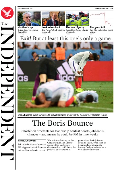 The Independent Newspaper Front Page for 28 June 2016