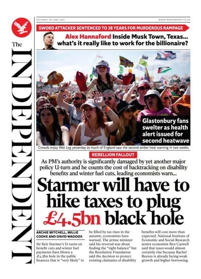 The Independent (UK) Newspaper Front Page for 28 June 2025