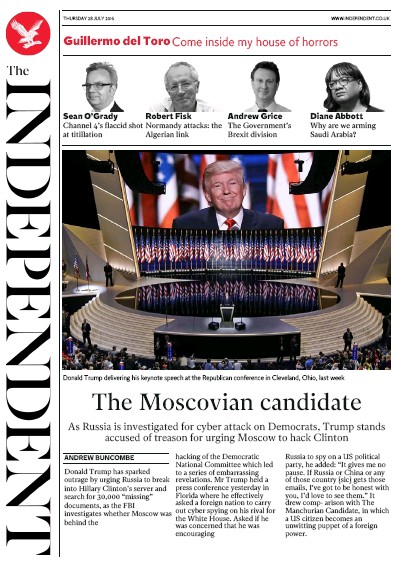 The Independent Newspaper Front Page for 28 July 2016