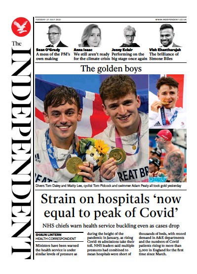 The Independent (UK) Newspaper Front Page for 28 July 2021