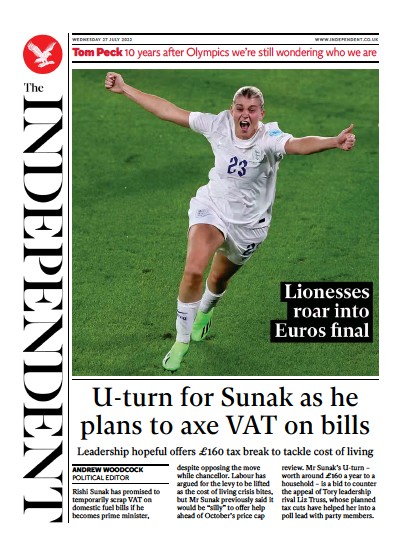 The Independent Newspaper Front Page for 28 July 2022