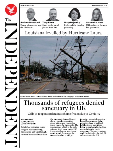 The Independent (UK) Newspaper Front Page for 28 August 2020