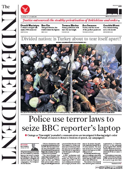 The Independent Newspaper Front Page for 29 October 2015