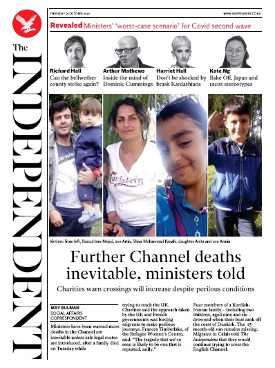 The Independent Newspaper Front Page for 29 October 2020