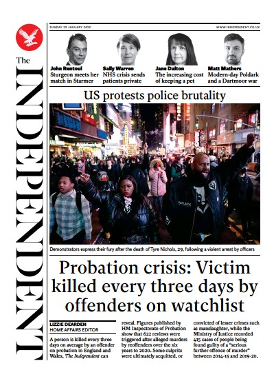 The Independent (UK) Newspaper Front Page for 29 January 2023