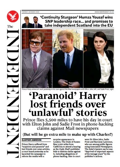 The Independent (UK) Newspaper Front Page for 29 March 2023