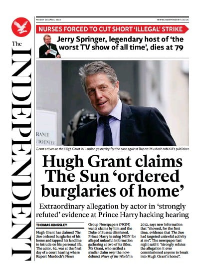 The Independent (UK) Newspaper Front Page for 29 April 2023
