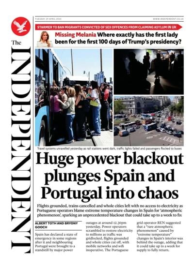 The Independent (UK) Newspaper Front Page for 29 April 2025
