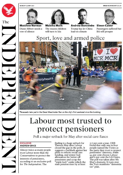 The Independent Newspaper Front Page for 29 May 2017