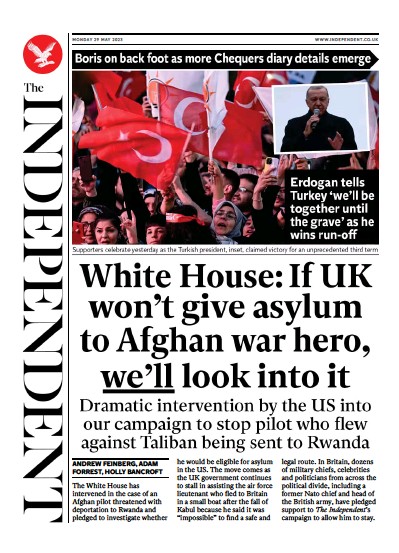 The Independent (UK) Newspaper Front Page for 29 May 2023