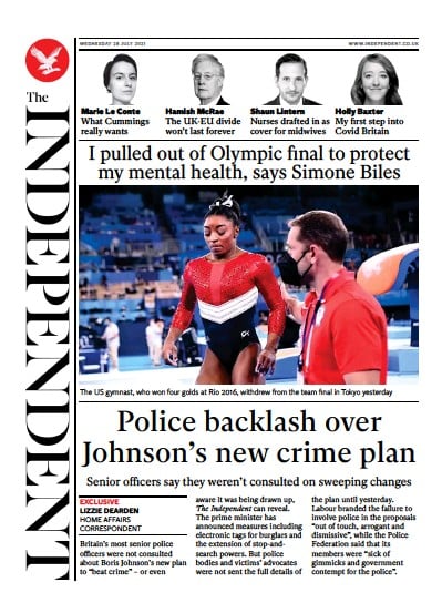 The Independent (UK) Newspaper Front Page for 29 July 2021