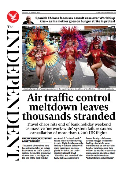 The Independent (UK) Newspaper Front Page for 29 August 2023
