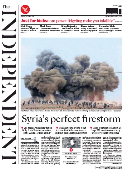 The Independent Newspaper Front Page for 2 October 2015