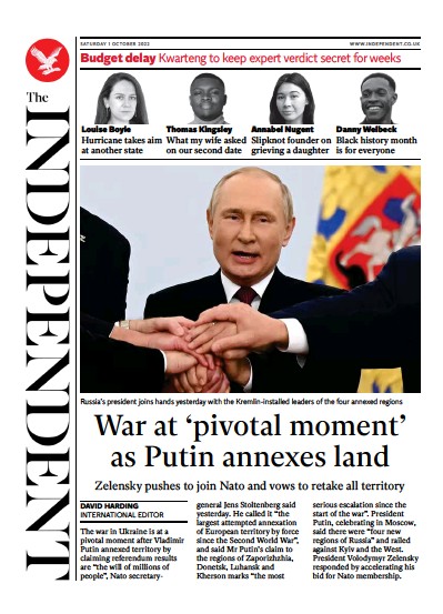 The Independent Newspaper Front Page for 2 October 2022